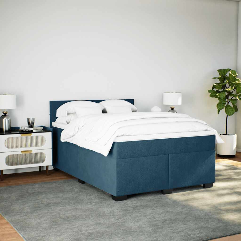 vidaXL Κρεβάτι Boxspring με Στρώμα Μπλε 160x200 εκ. Βελούδινο