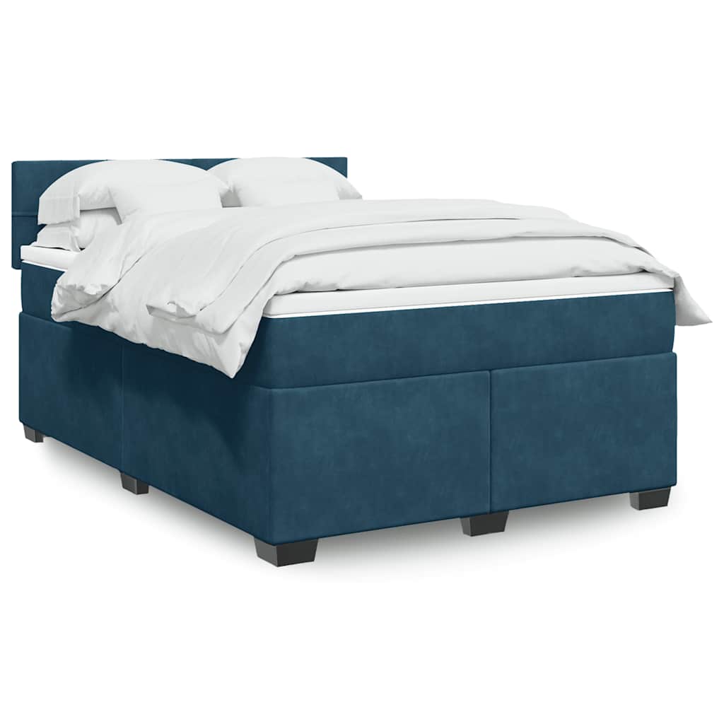 vidaXL Κρεβάτι Boxspring με Στρώμα Μπλε 160x200 εκ. Βελούδινο