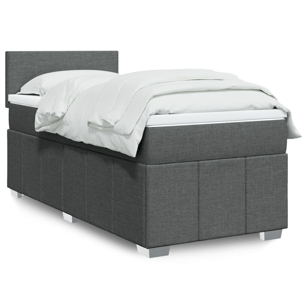 vidaXL Κρεβάτι Boxspring με Στρώμα Σκούρο Γκρι 90x200 εκ. Υφασμάτινο