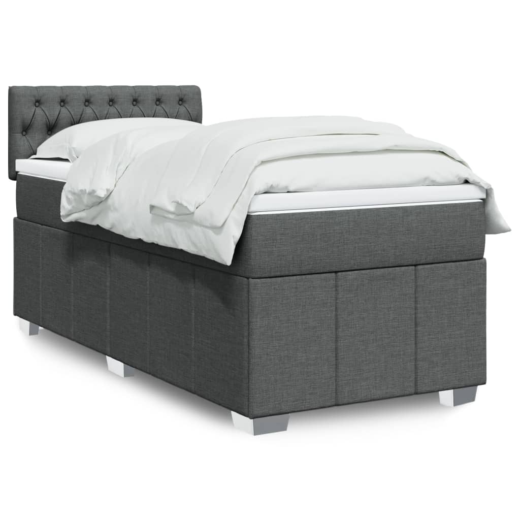 vidaXL Κρεβάτι Boxspring με Στρώμα Σκούρο Γκρι 90x200 εκ. Υφασμάτινο