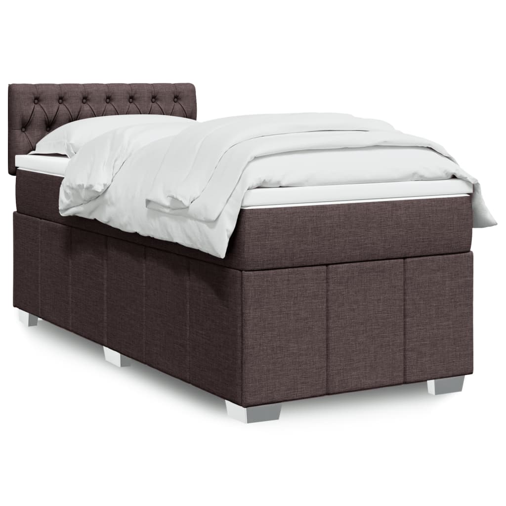 vidaXL Κρεβάτι Boxspring με Στρώμα Σκούρο Καφέ 90x200 εκ. Υφασμάτινο