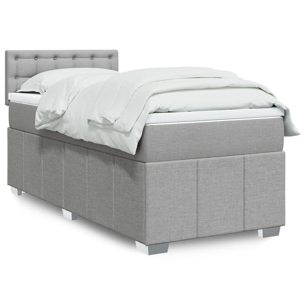 vidaXL Κρεβάτι Boxspring με Στρώμα Ανοιχτό Γκρι 90x200 εκ. Υφασμάτινο