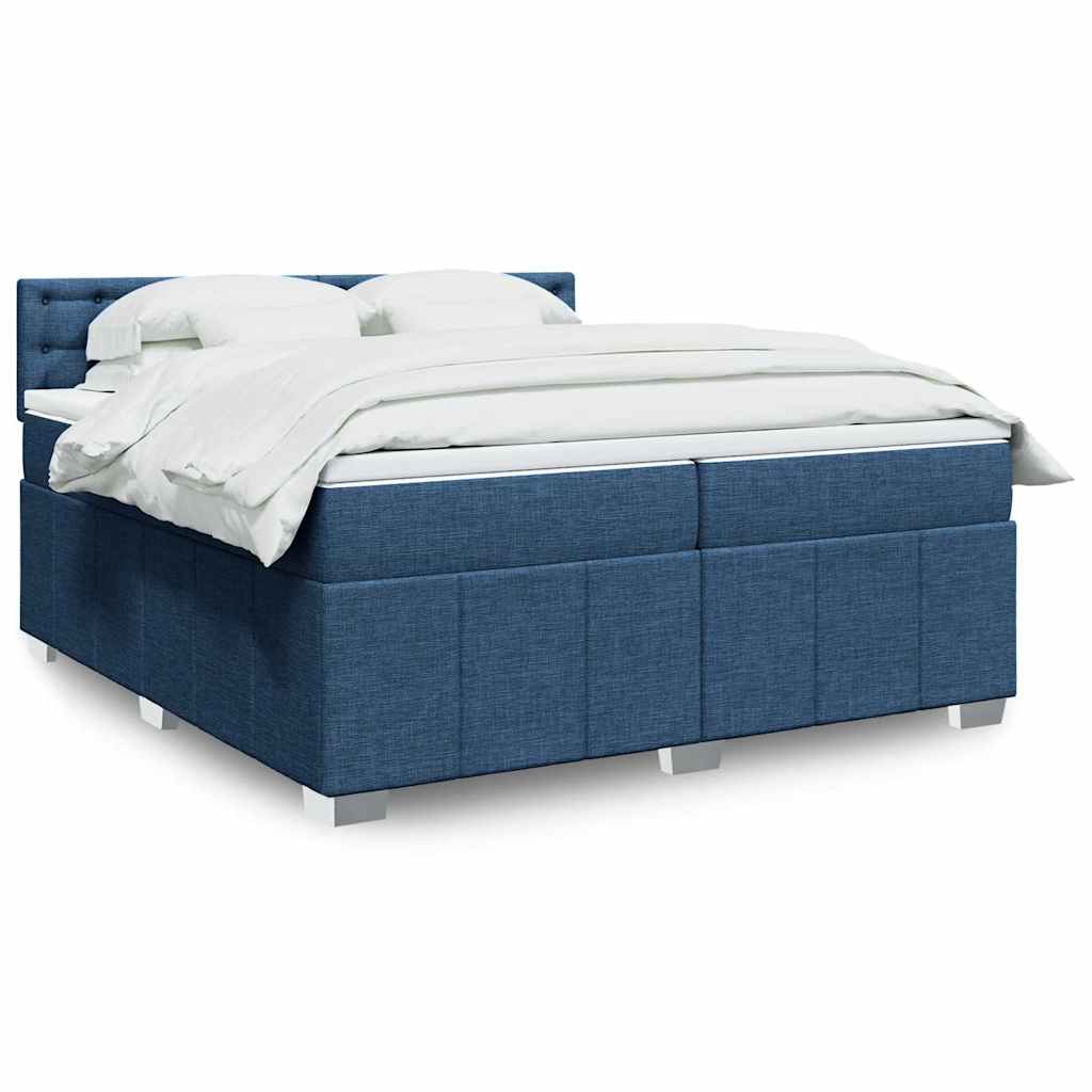 vidaXL Κρεβάτι Boxspring με Στρώμα Μπλε 200x200 εκ. Υφασμάτινο