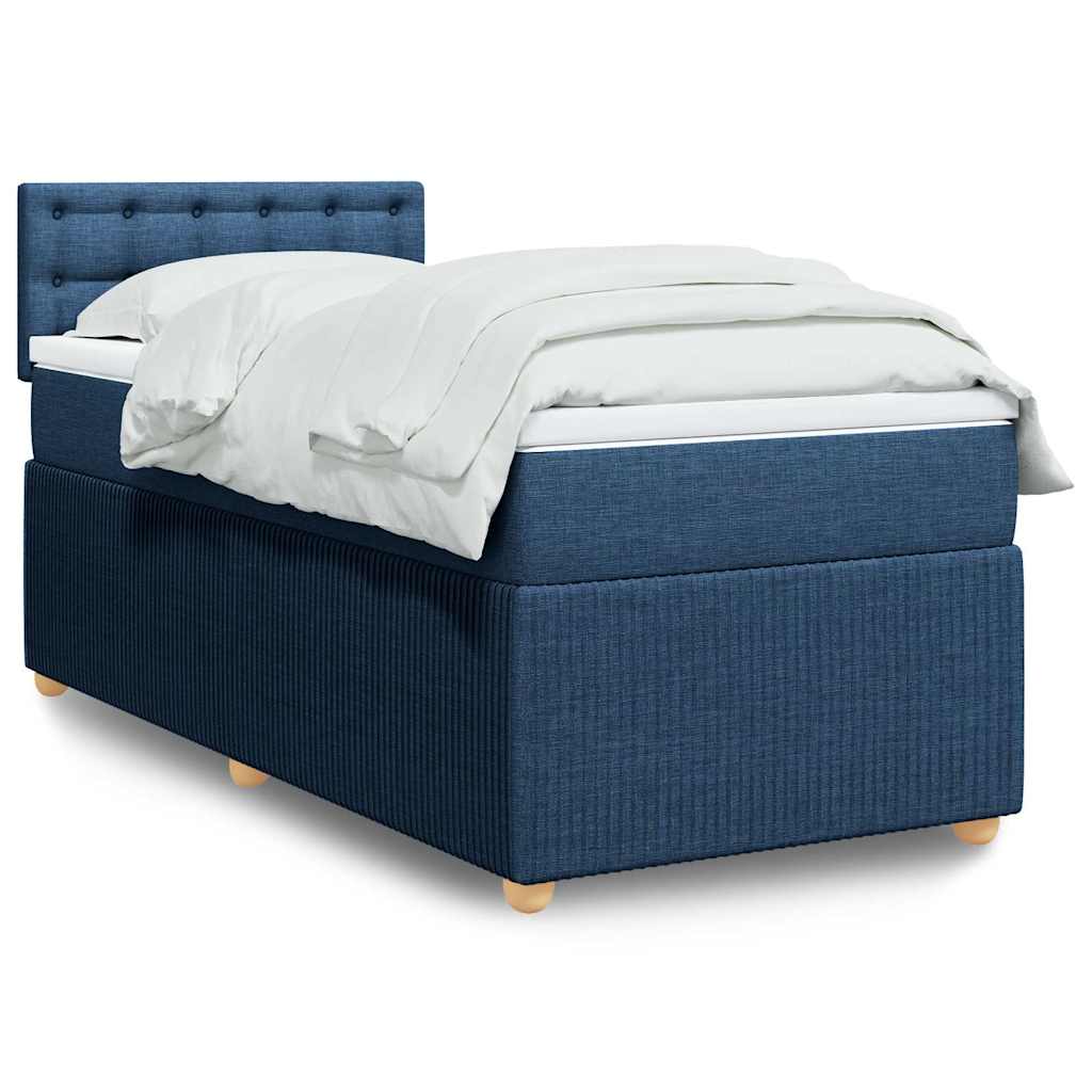 vidaXL Κρεβάτι Boxspring με Στρώμα Μπλε 90x200 εκ.Υφασμάτινο
