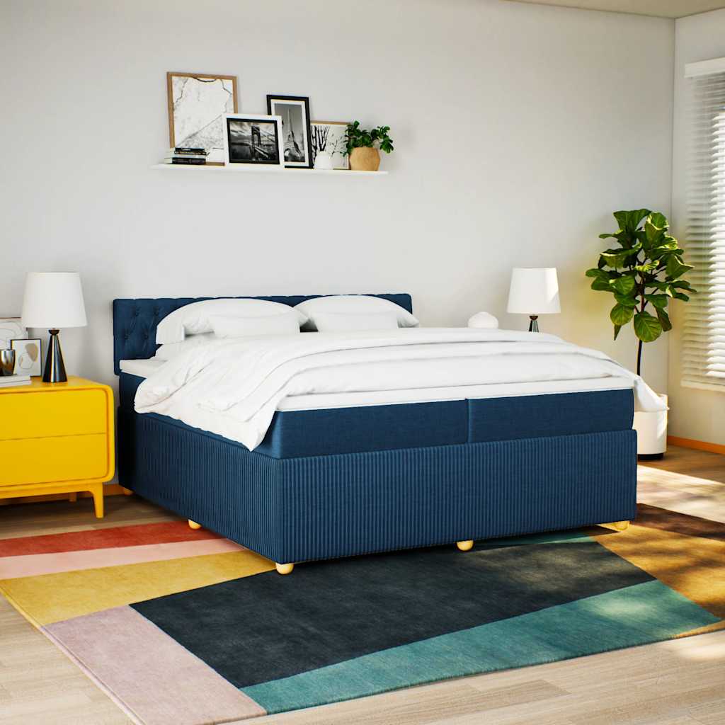 vidaXL Κρεβάτι Boxspring με Στρώμα Μπλε 200x200 εκ. Υφασμάτινο