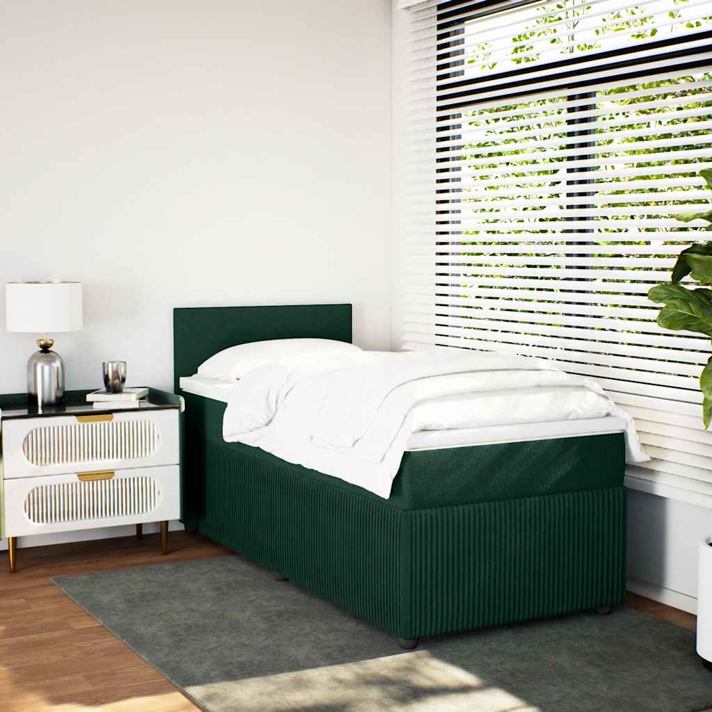 vidaXL Κρεβάτι Boxspring με Στρώμα Σκούρο Πράσινο 90x190 εκ. Βελούδινο