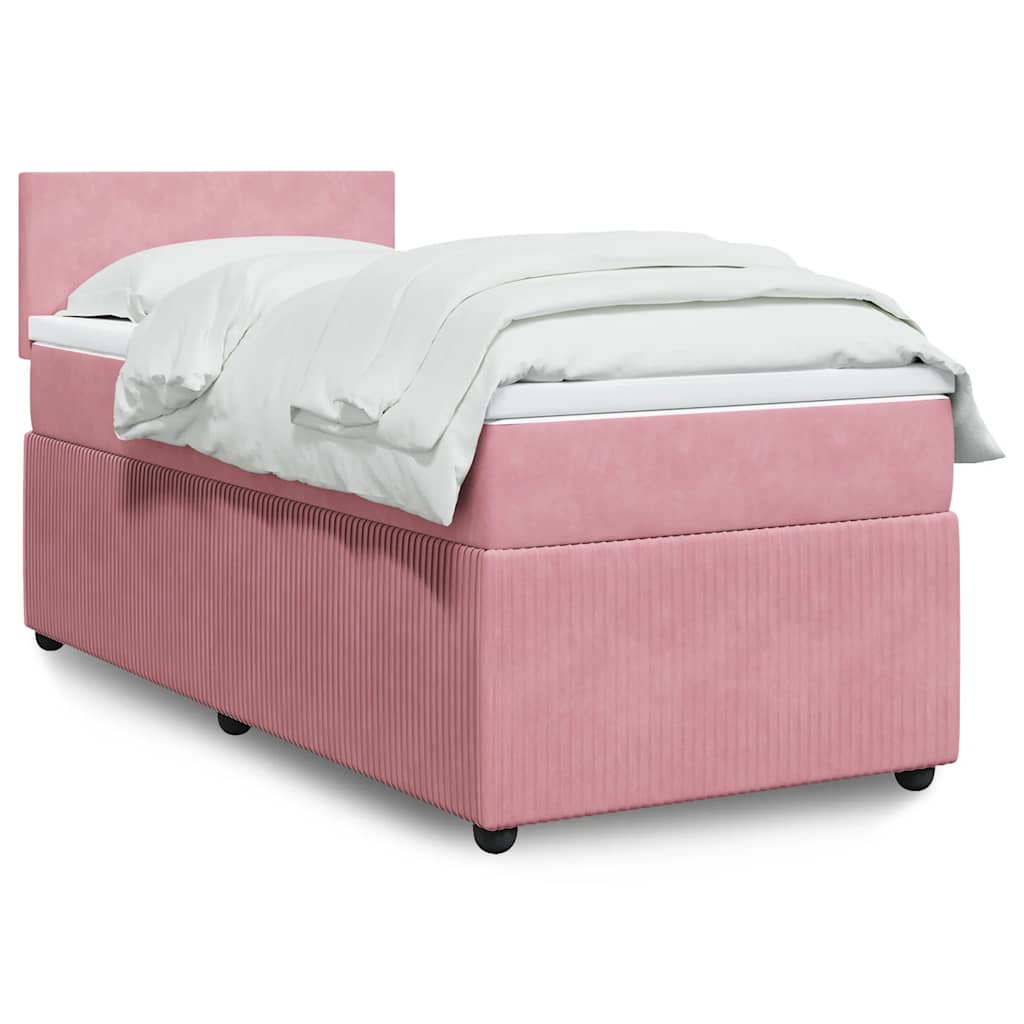 vidaXL Κρεβάτι Boxspring με Στρώμα Ροζ 90x190 εκ. Βελούδινο