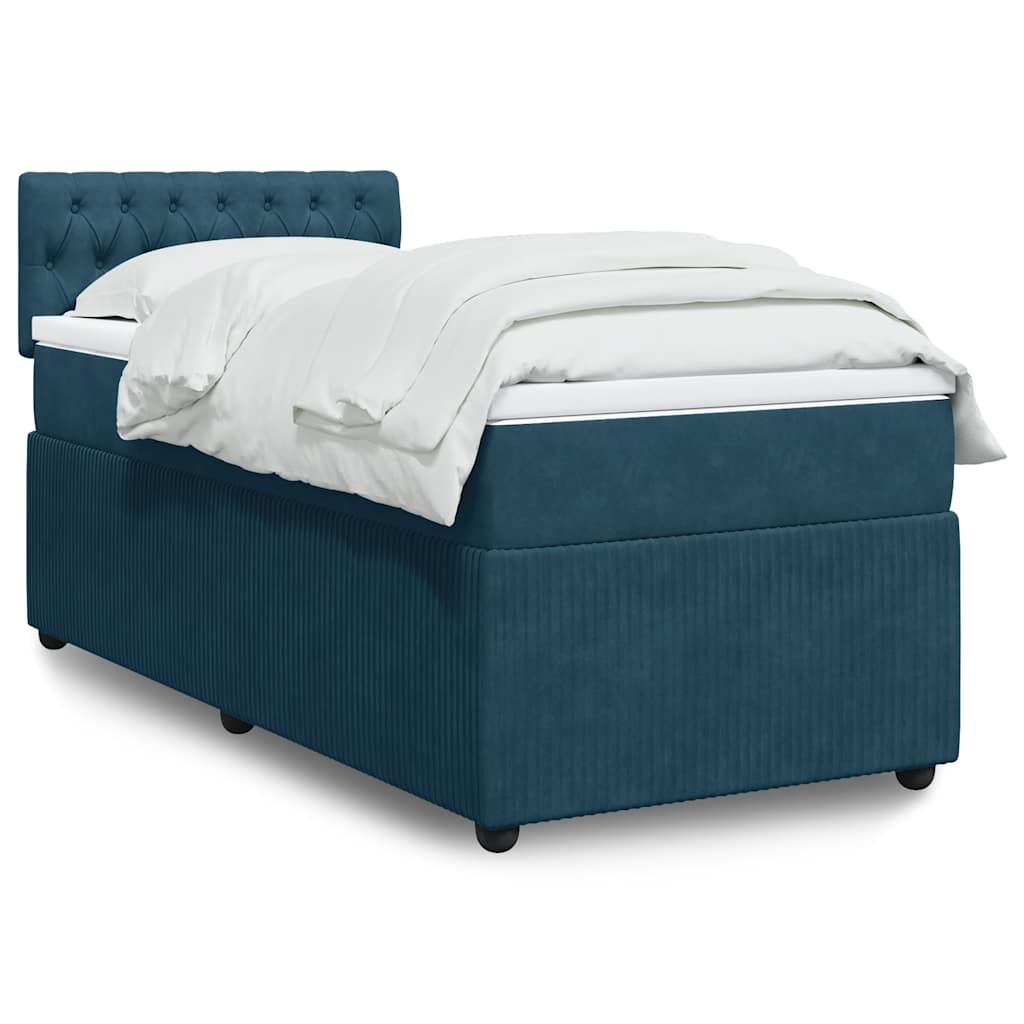 vidaXL Κρεβάτι Boxspring με Στρώμα Μπλε 90x190 εκ. Βελούδινο