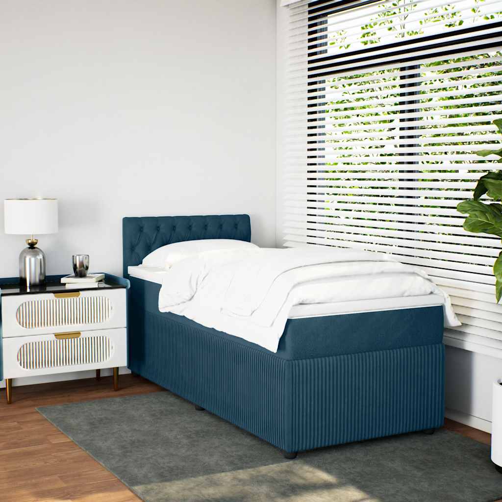 vidaXL Κρεβάτι Boxspring με Στρώμα Μπλε 90x190 εκ. Βελούδινο