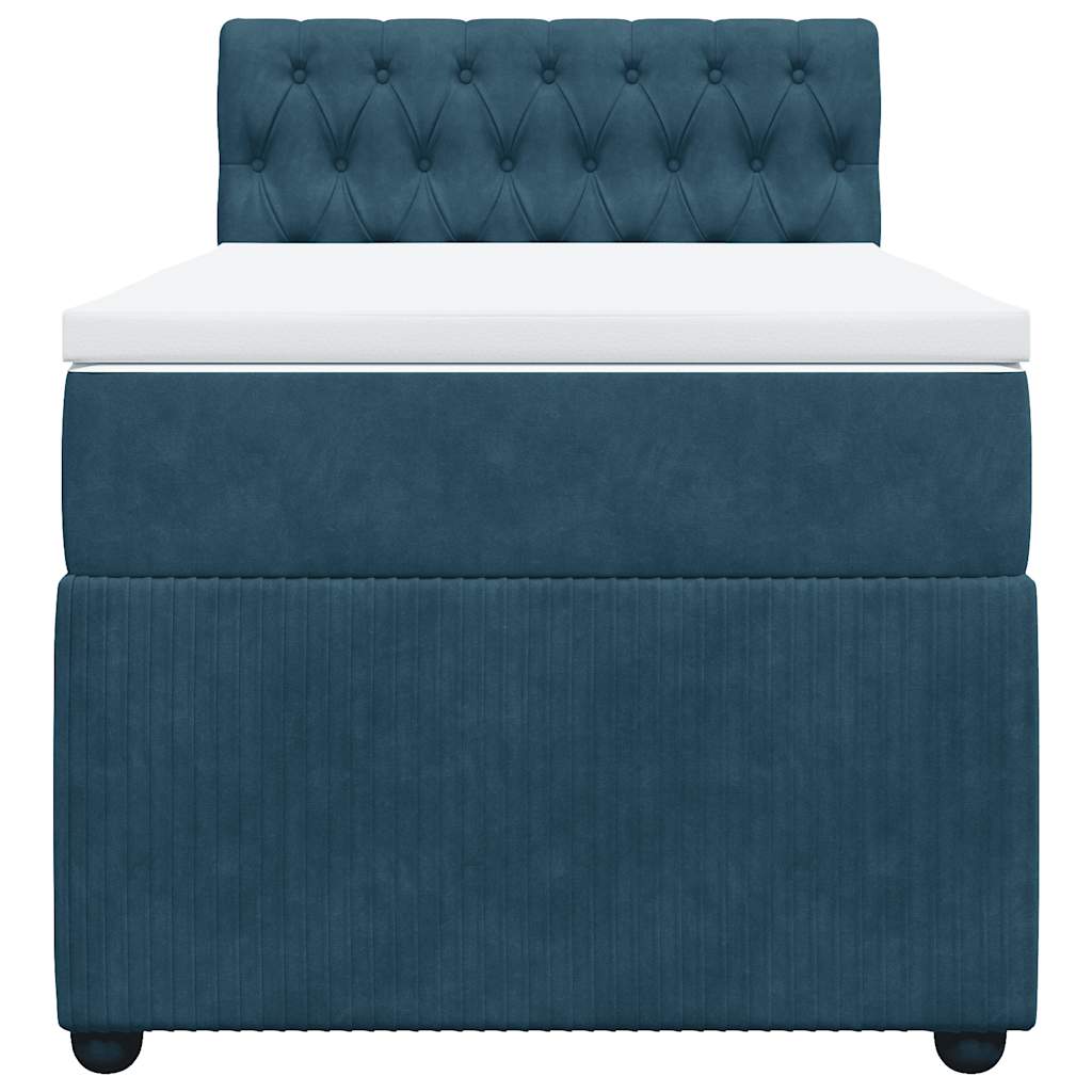 vidaXL Κρεβάτι Boxspring με Στρώμα Μπλε 90x190 εκ. Βελούδινο