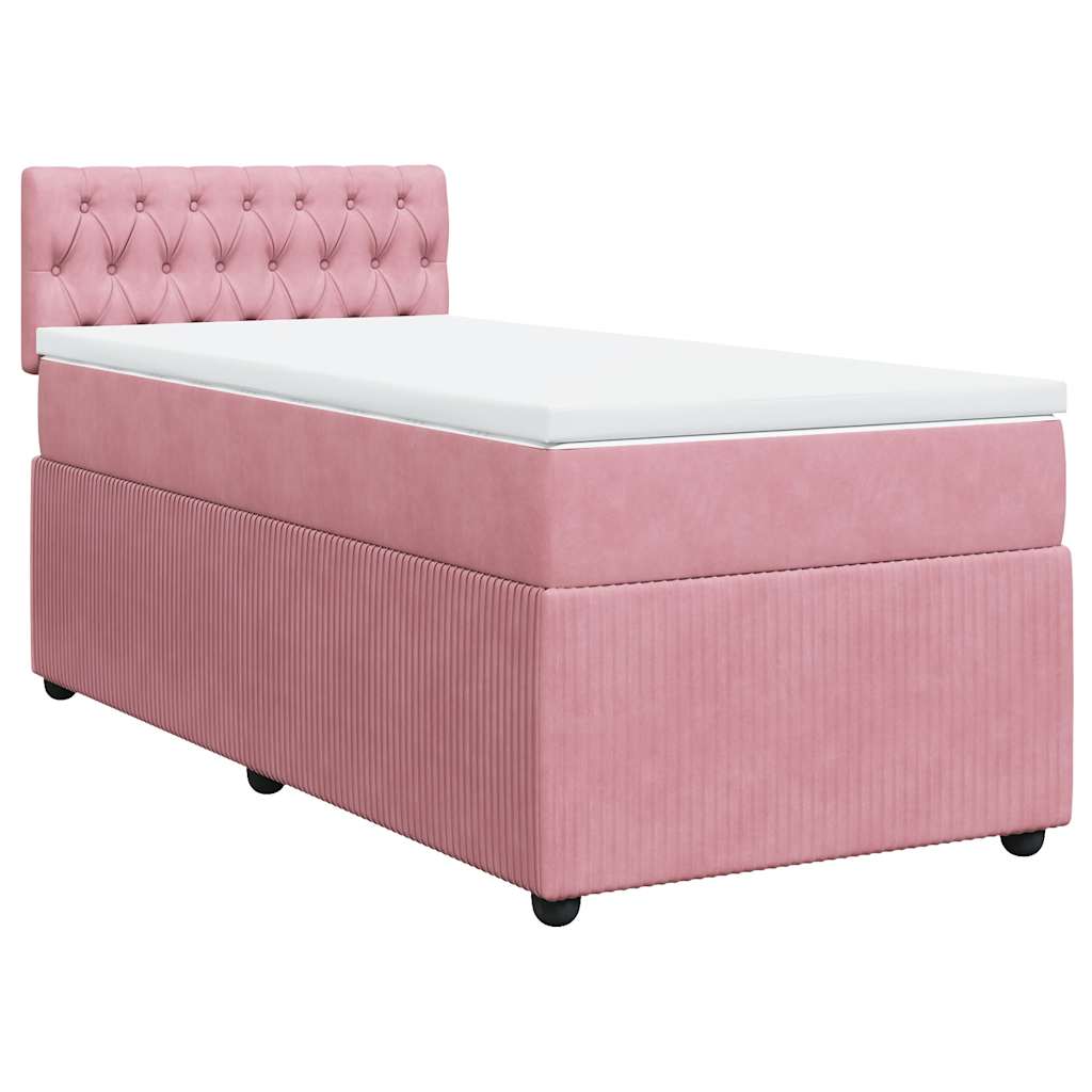 vidaXL Κρεβάτι Boxspring με Στρώμα Ροζ 90x190 εκ. Βελούδινο