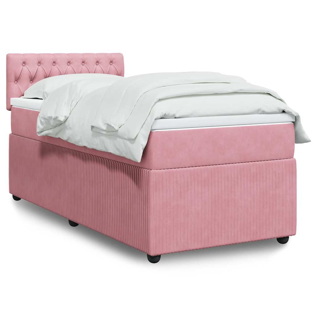 vidaXL Κρεβάτι Boxspring με Στρώμα Ροζ 90x190 εκ. Βελούδινο