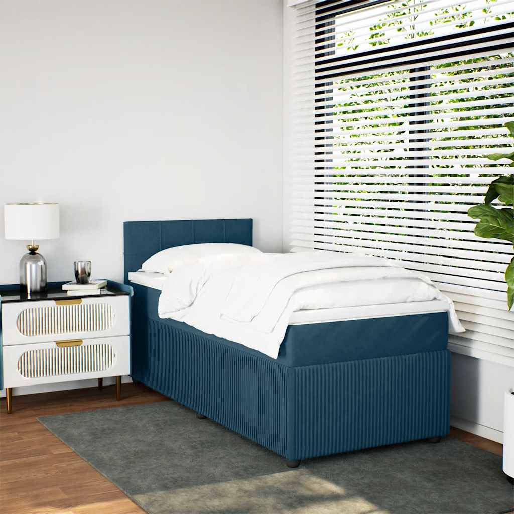 vidaXL Κρεβάτι Boxspring με Στρώμα Μπλε 90x190 εκ. Βελούδινο