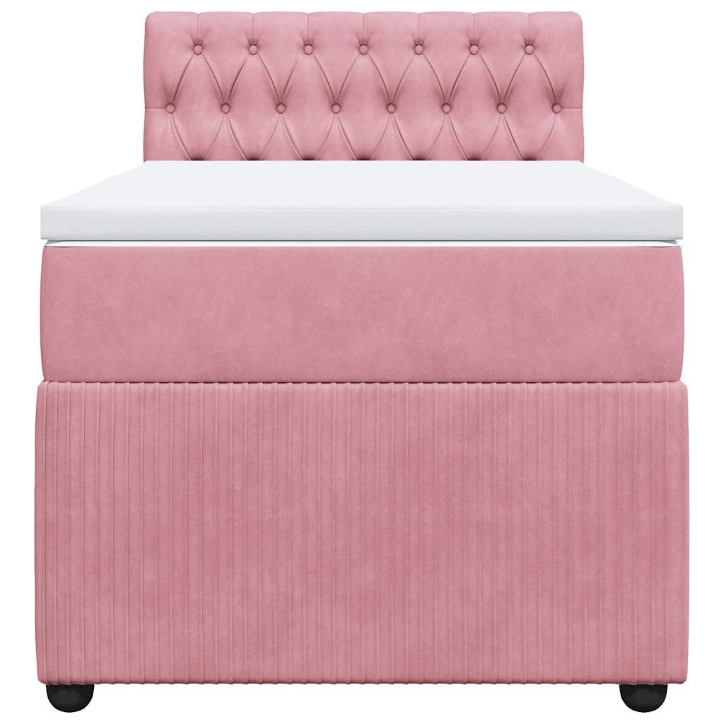 vidaXL Κρεβάτι Boxspring με Στρώμα Ροζ 90x200 εκ. Βελούδινο