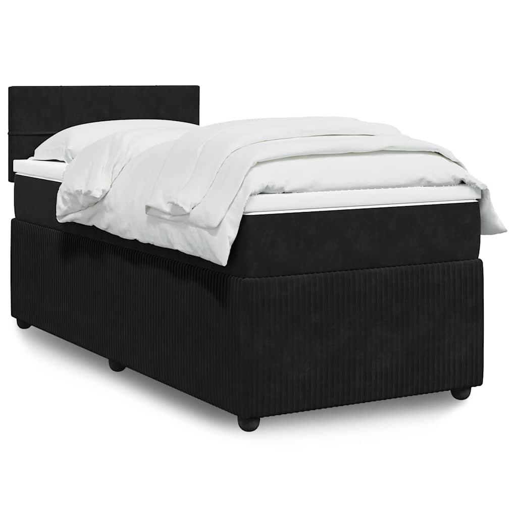 vidaXL Κρεβάτι Boxspring με Στρώμα Μαύρο 90x200 εκ. Βελούδινο