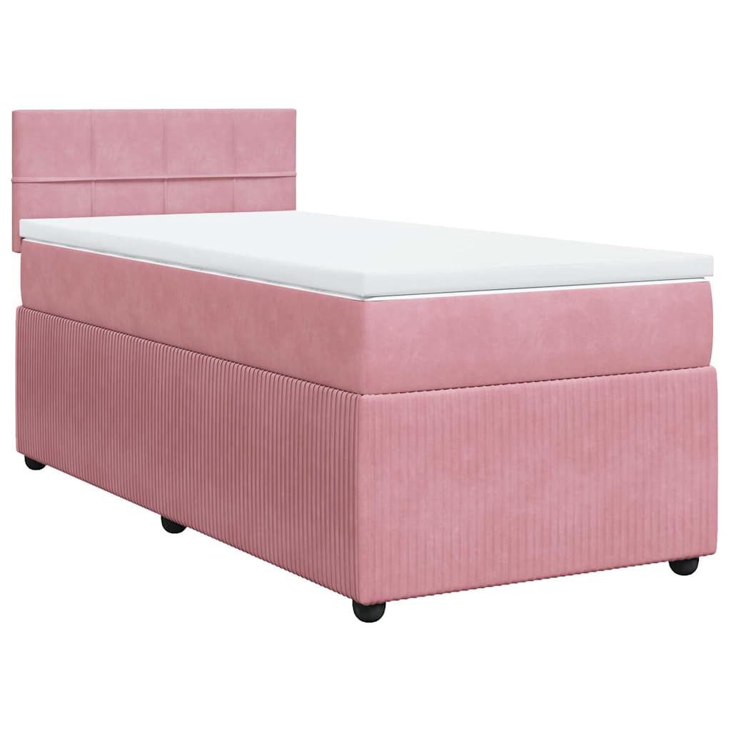 vidaXL Κρεβάτι Boxspring με Στρώμα Ροζ 90x200 εκ. Βελούδινο