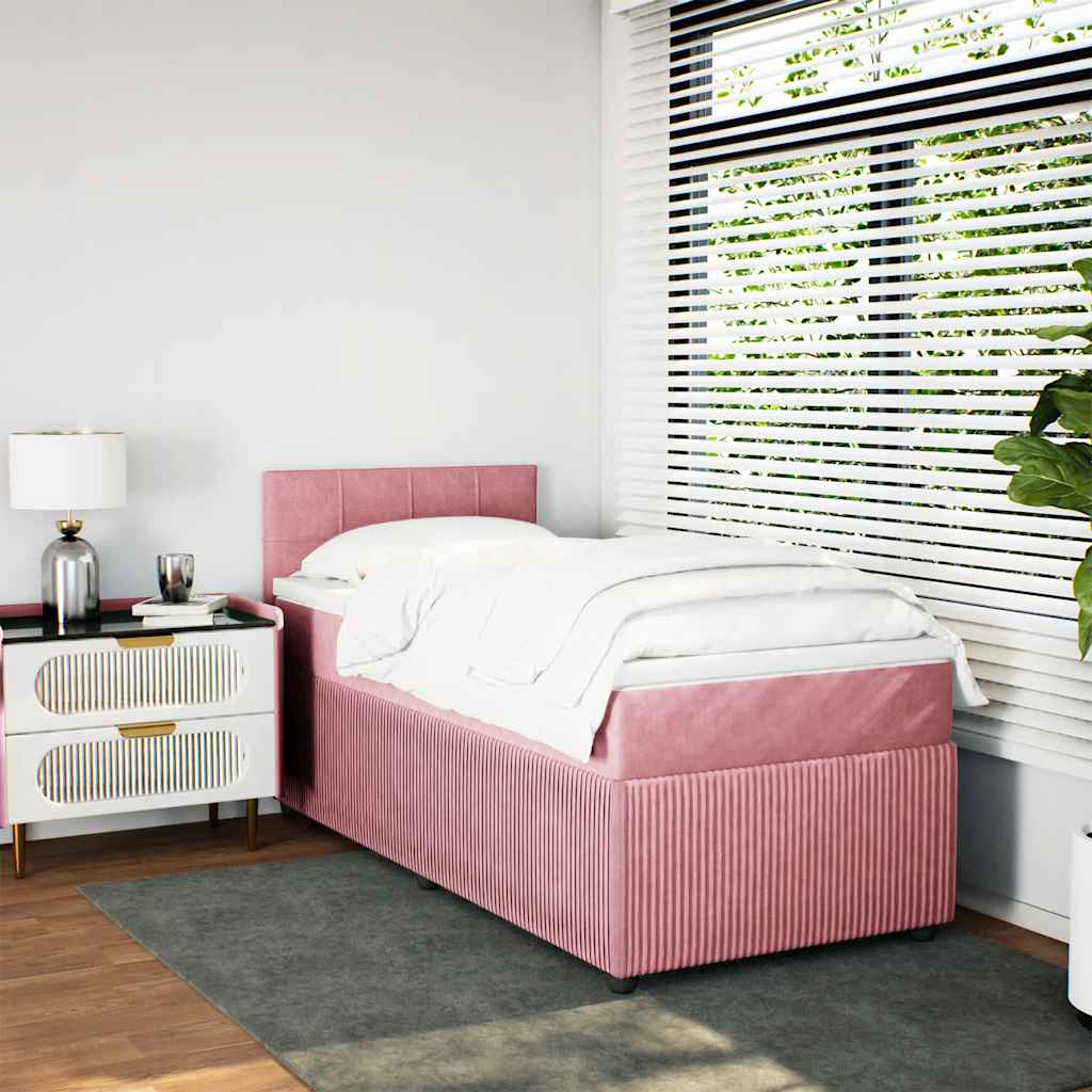 vidaXL Κρεβάτι Boxspring με Στρώμα Ροζ 90x200 εκ. Βελούδινο