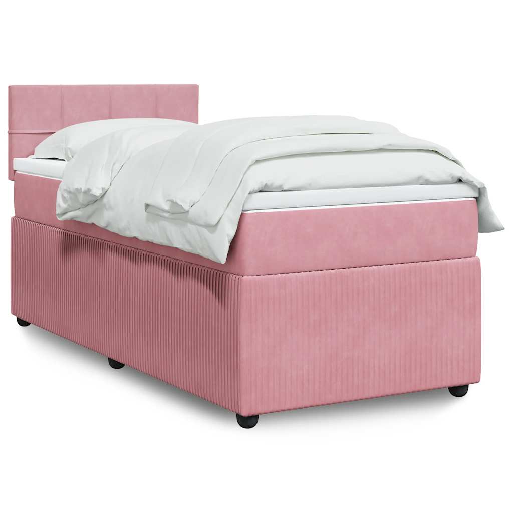 vidaXL Κρεβάτι Boxspring με Στρώμα Ροζ 90x200 εκ. Βελούδινο