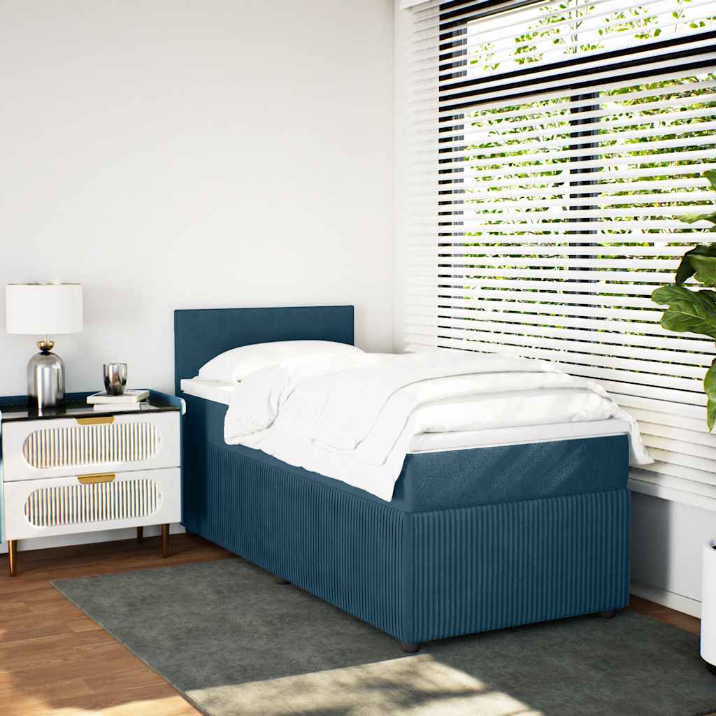 vidaXL Κρεβάτι Boxspring με Στρώμα Μπλε 100x200 εκ. Βελούδινο