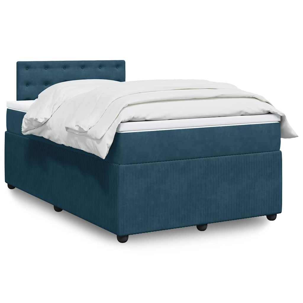 vidaXL Κρεβάτι Boxspring με Στρώμα Μπλε 120x200 εκ. Βελούδινο