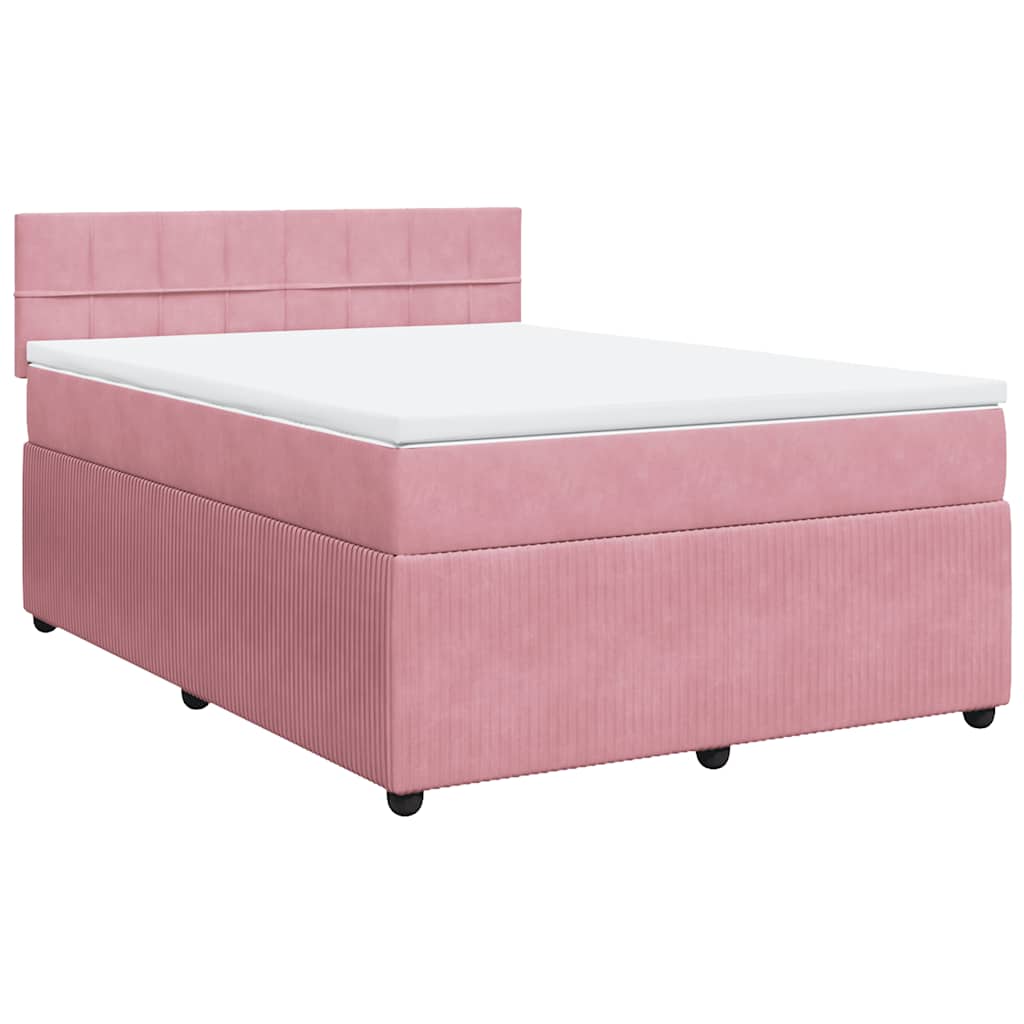 vidaXL Κρεβάτι Boxspring με Στρώμα Ροζ 140x190 εκ. Βελούδινο