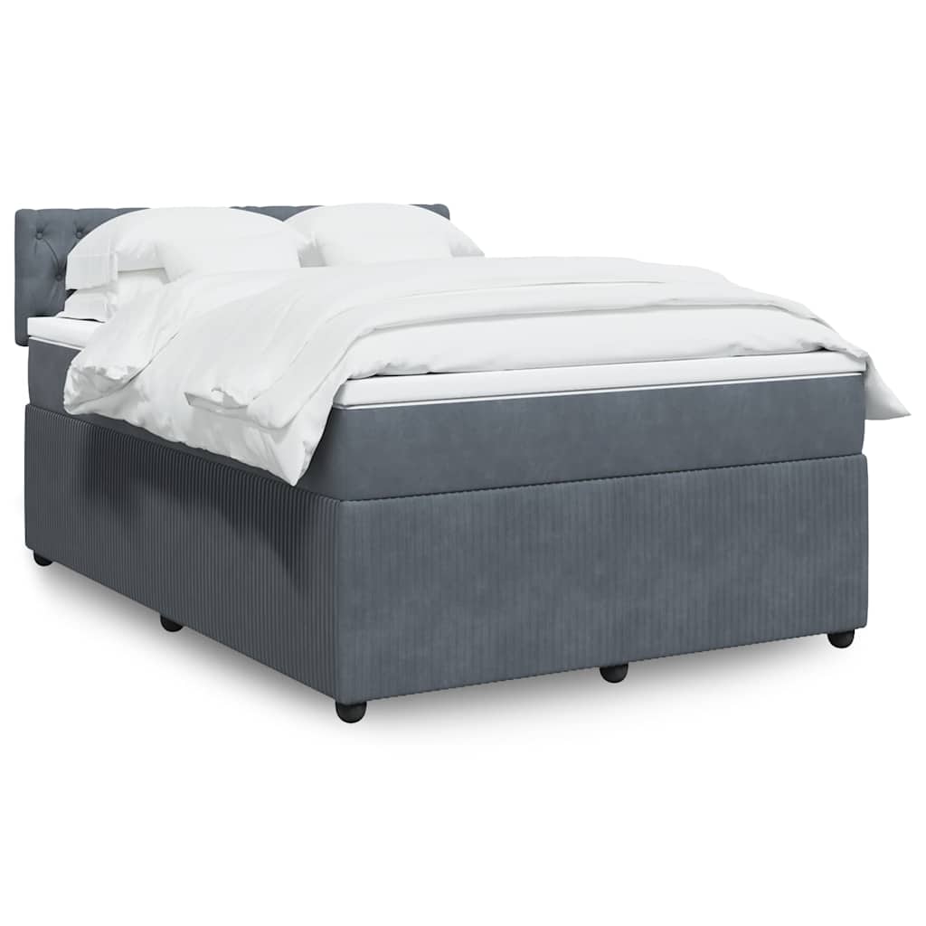 vidaXL Κρεβάτι Boxspring με Στρώμα Σκούρο Γκρι 140x190 εκ. Βελούδινο