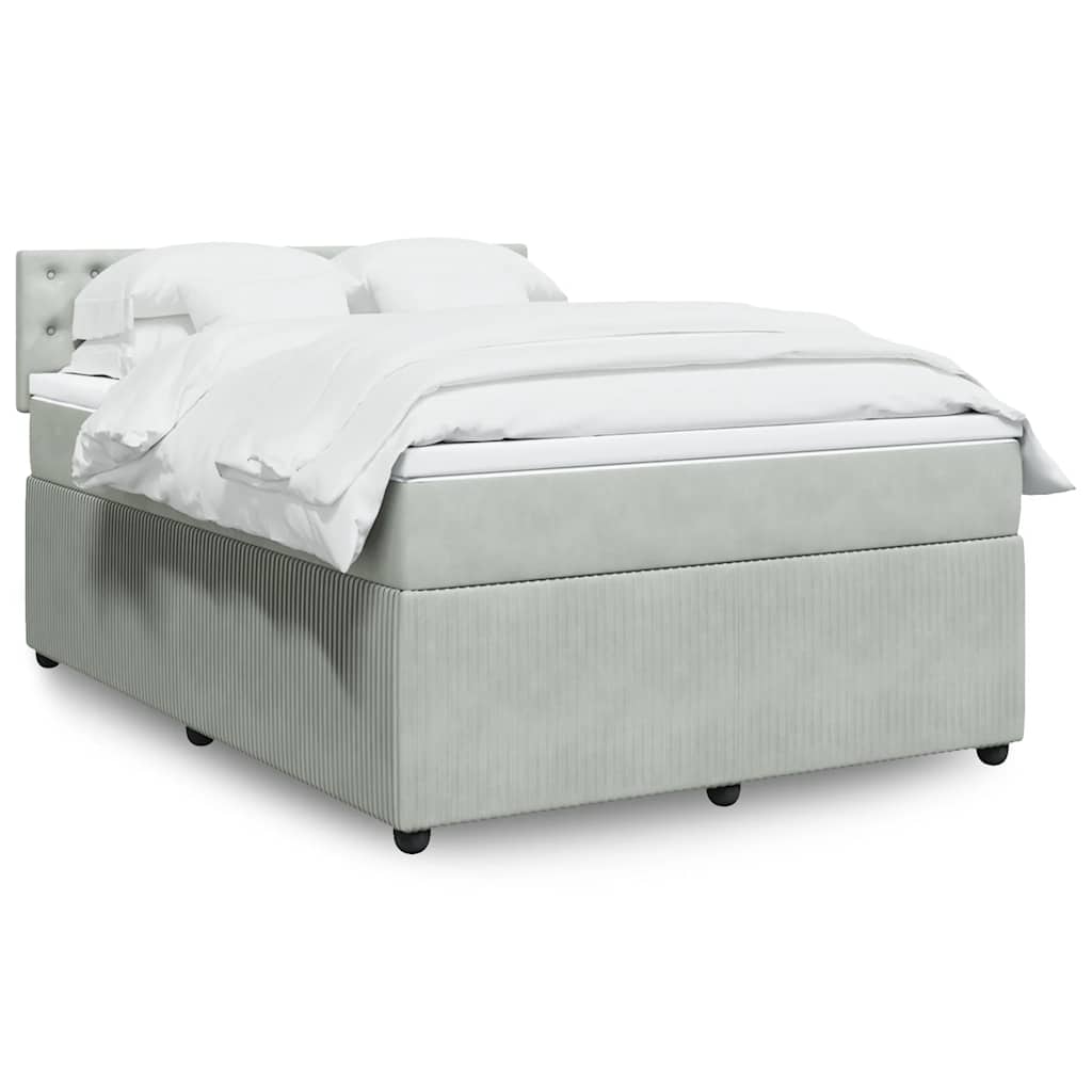 vidaXL Κρεβάτι Boxspring με Στρώμα Ανοιχτό Γκρι 140x190 εκ. Βελούδινο