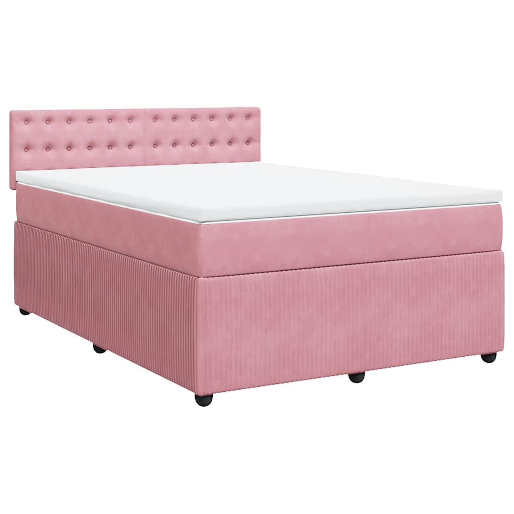 vidaXL Κρεβάτι Boxspring με Στρώμα Ροζ 140x190 εκ. Βελούδινο