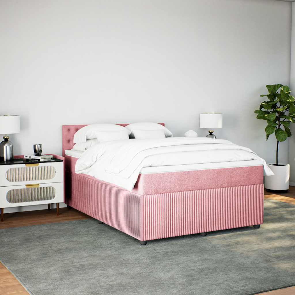 vidaXL Κρεβάτι Boxspring με Στρώμα Ροζ 140x190 εκ. Βελούδινο