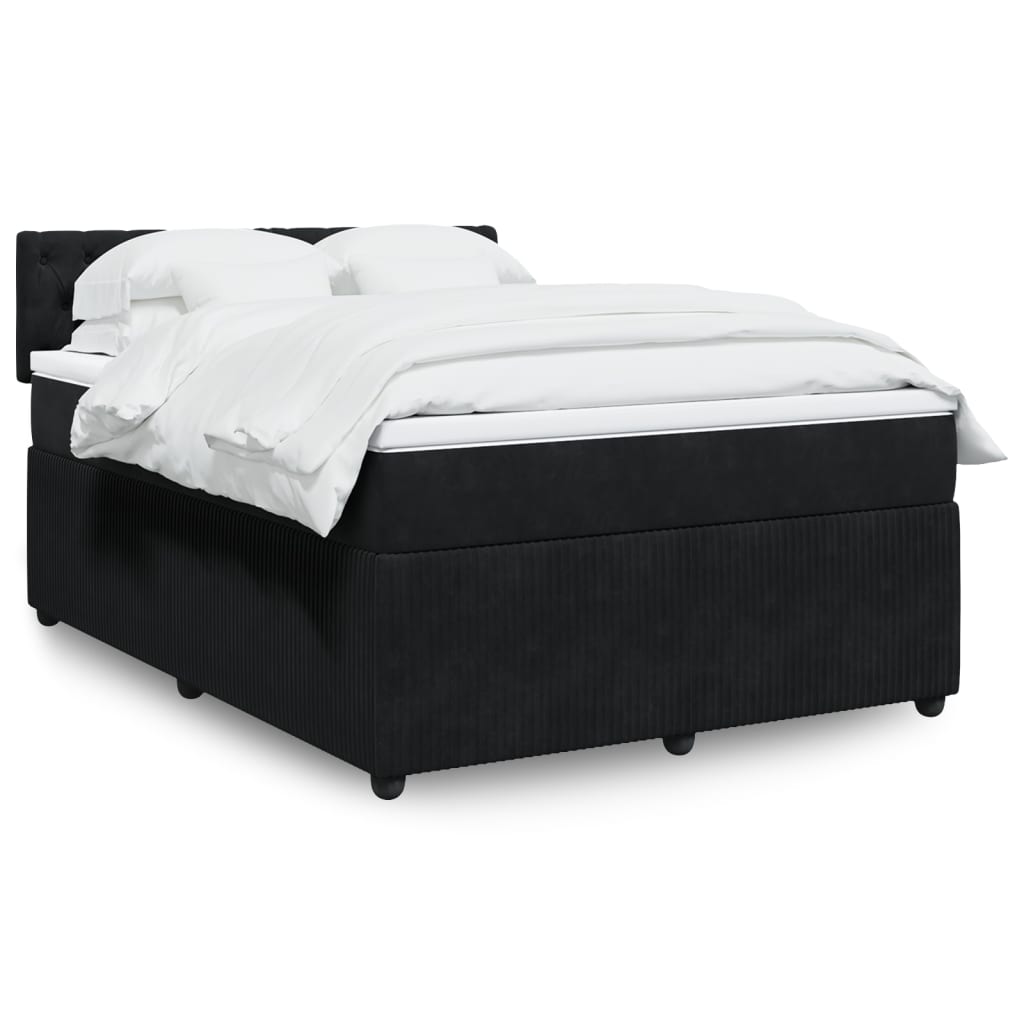 vidaXL Κρεβάτι Boxspring με Στρώμα Μαύρο 140x200 εκ. Βελούδινο