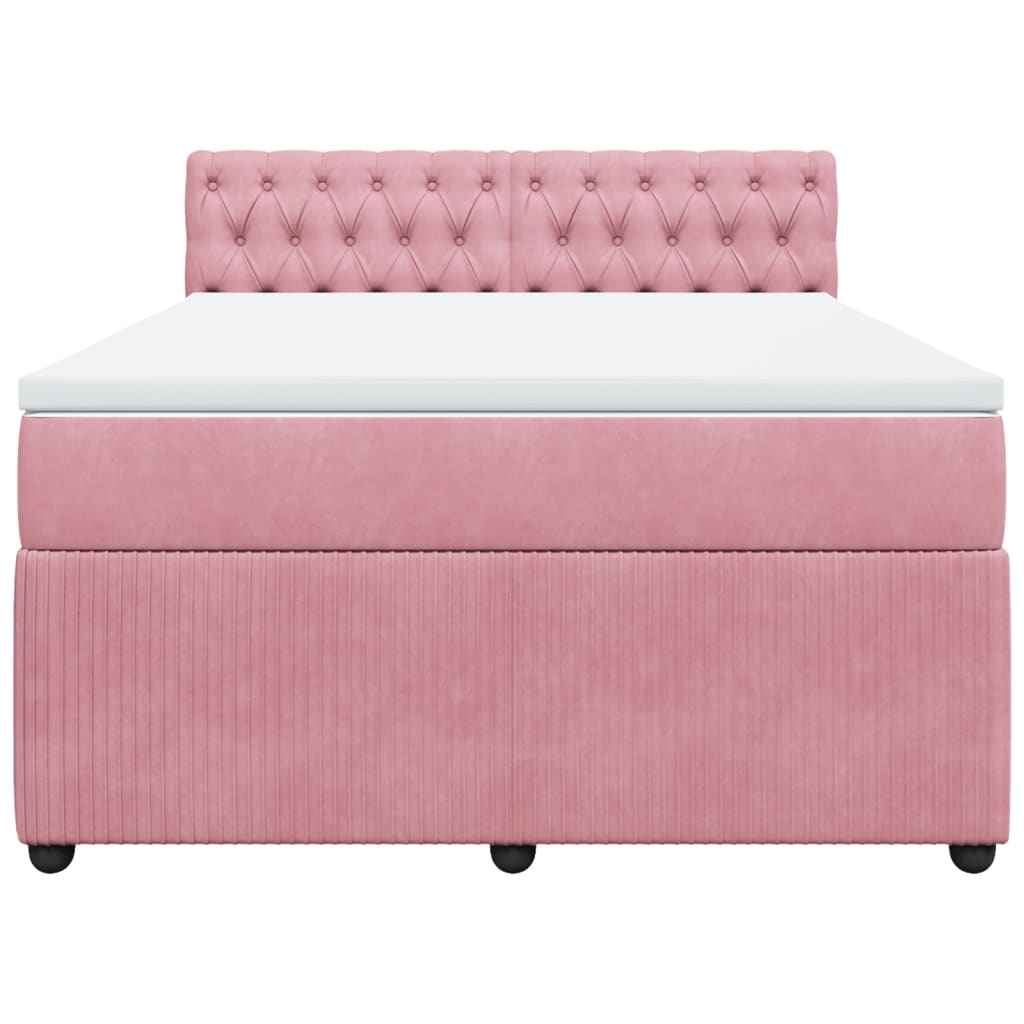 vidaXL Κρεβάτι Boxspring με Στρώμα Ροζ 140x200 εκ. Βελούδινο