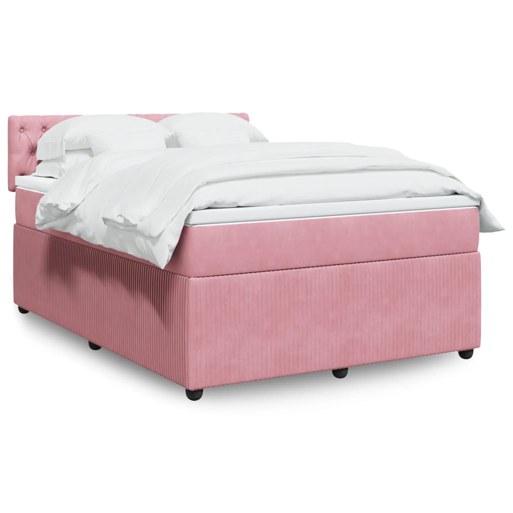 vidaXL Κρεβάτι Boxspring με Στρώμα Ροζ 140x200 εκ. Βελούδινο