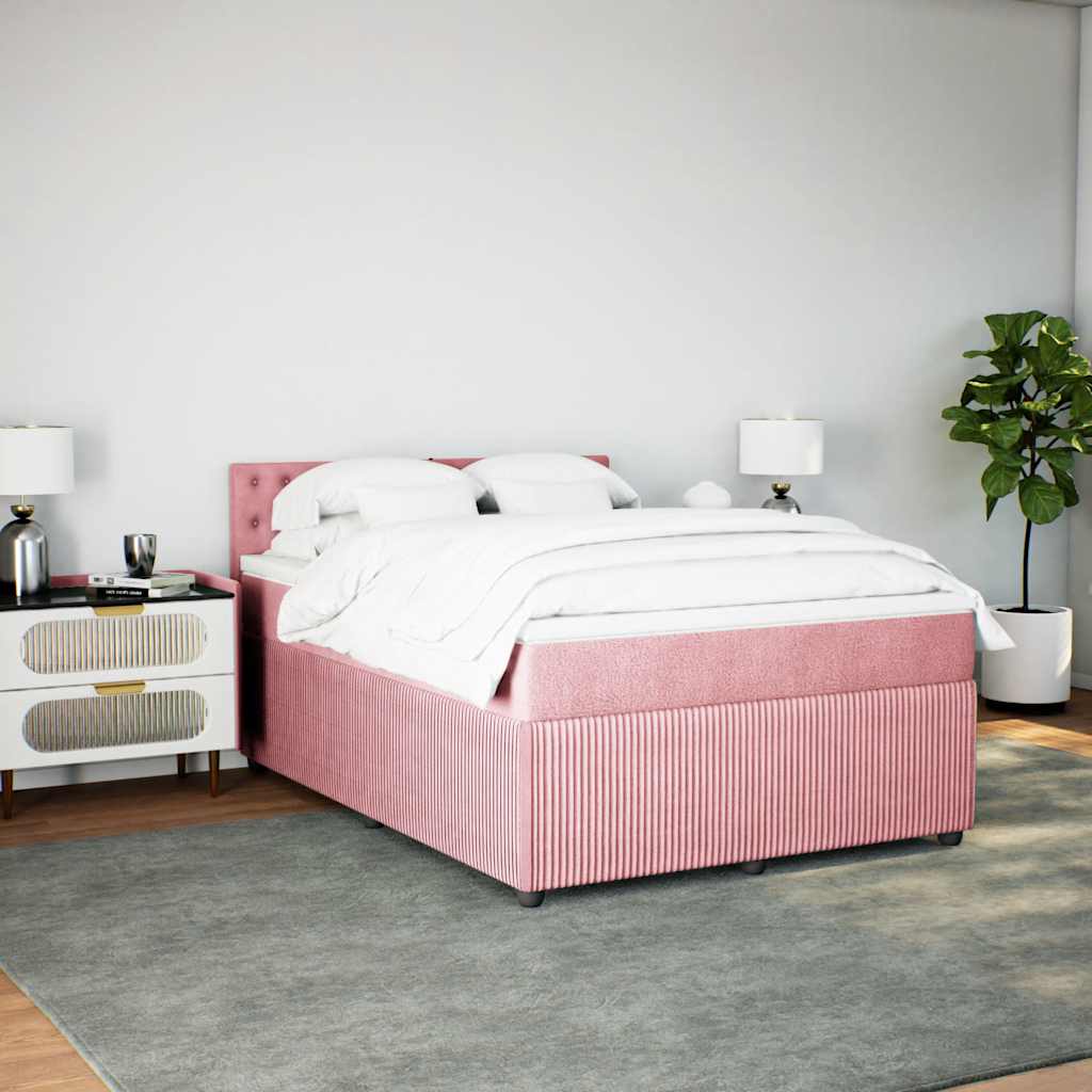 vidaXL Κρεβάτι Boxspring με Στρώμα Ροζ 140x200 εκ. Βελούδινο