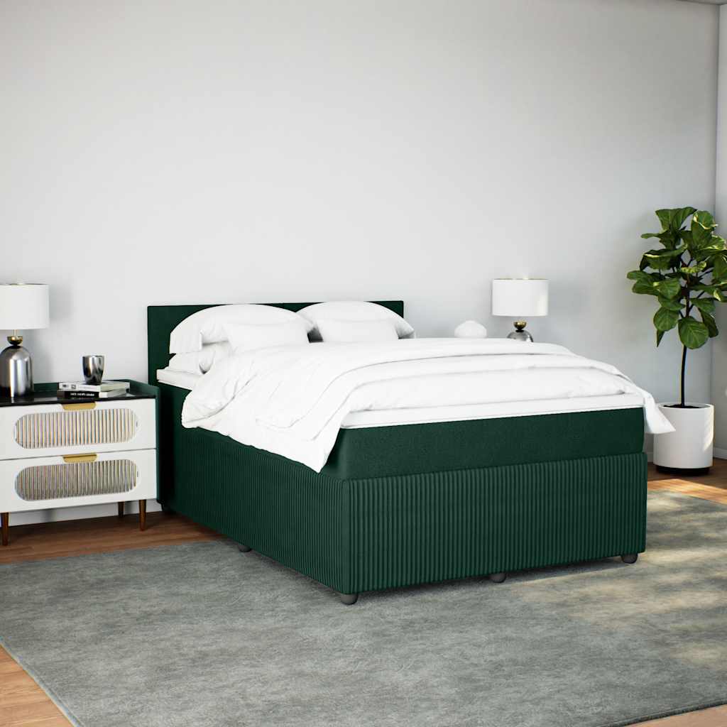 vidaXL Κρεβάτι Boxspring με Στρώμα Σκούρο Πράσινο 160x200εκ. Βελούδινο