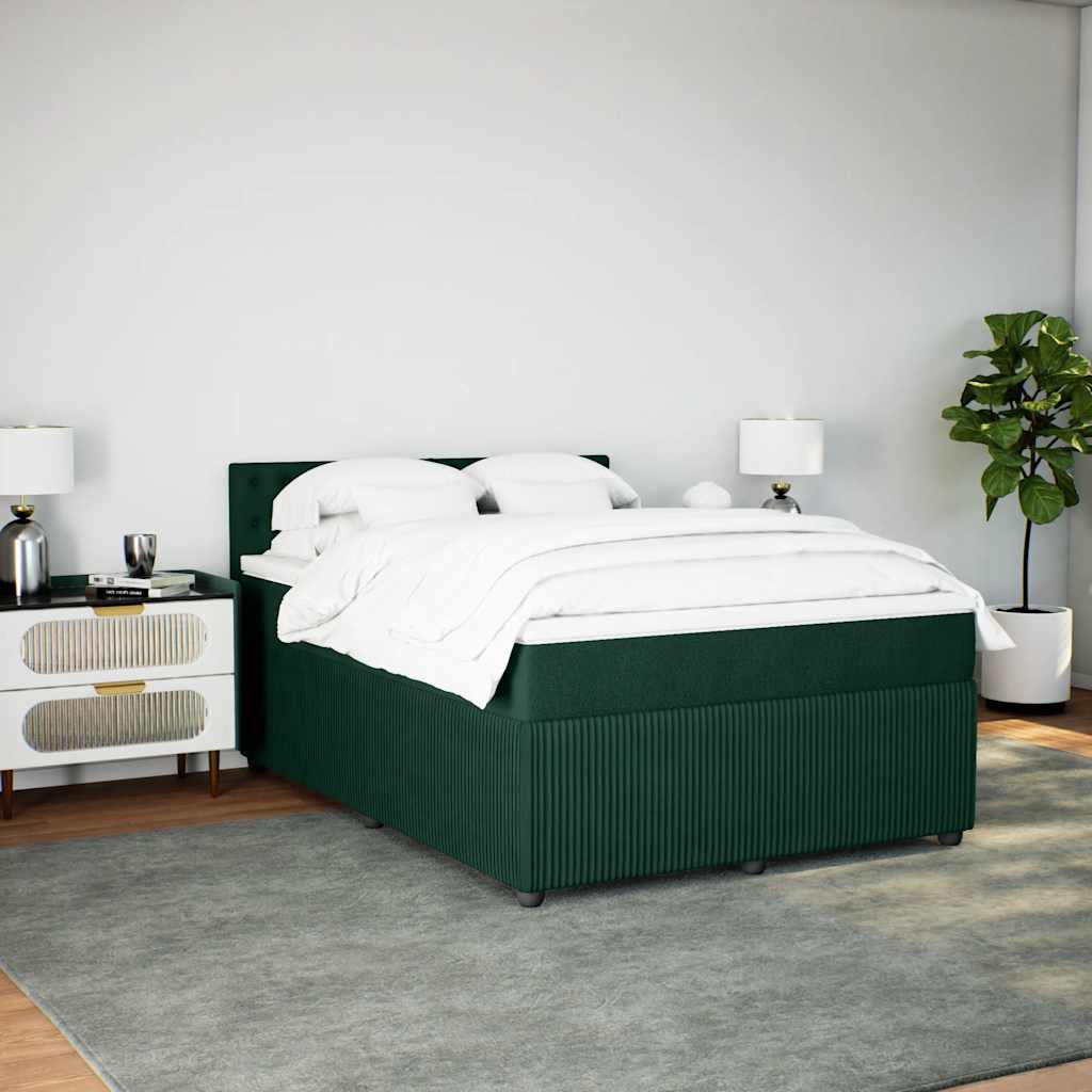 vidaXL Κρεβάτι Boxspring με Στρώμα Σκούρο Πράσινο 160x200εκ. Βελούδινο