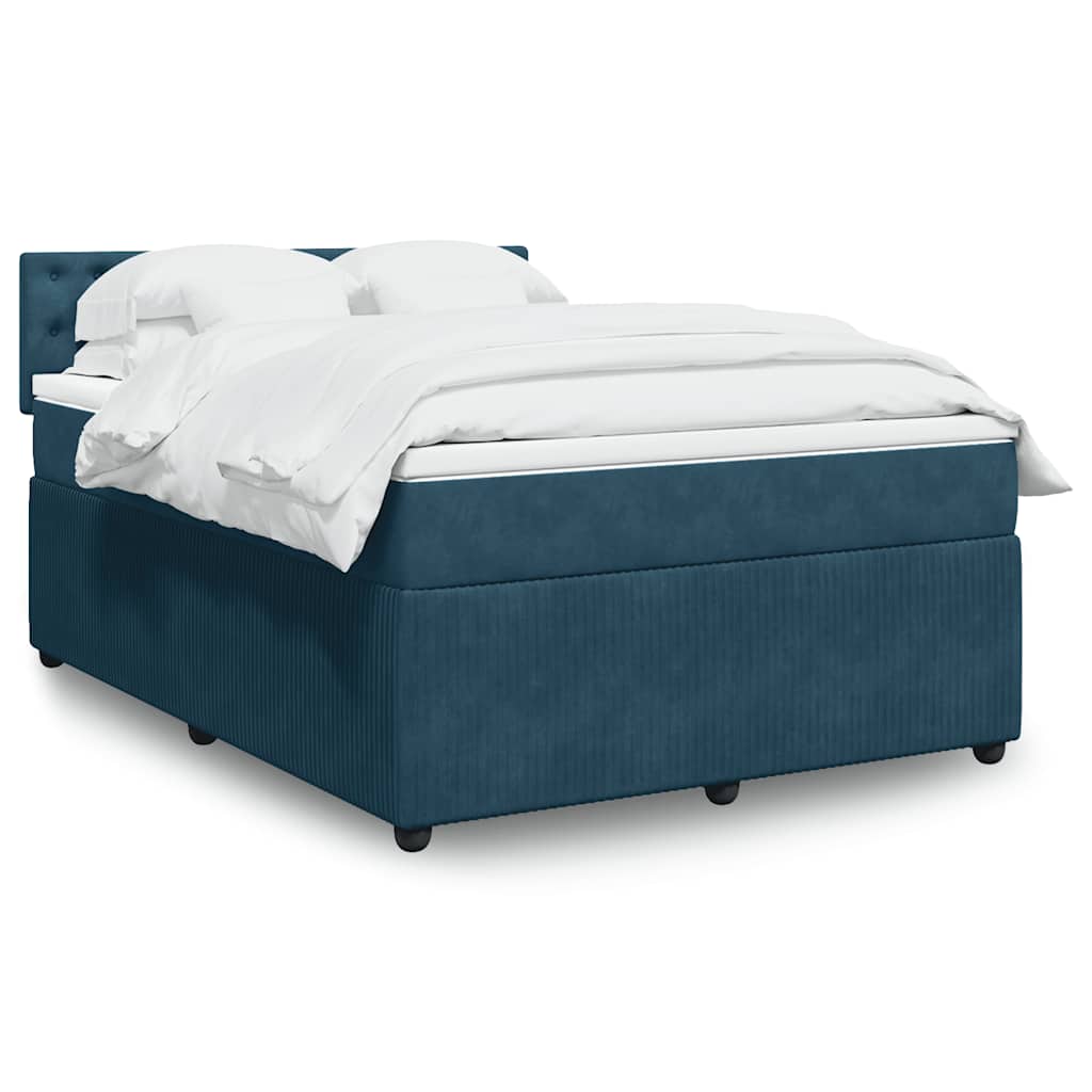 vidaXL Κρεβάτι Boxspring με Στρώμα Μπλε 160x200 εκ. Βελούδινο
