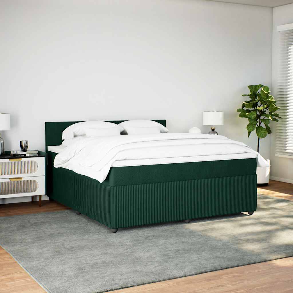 vidaXL Κρεβάτι Boxspring με Στρώμα Σκούρο Πράσινο 180x200εκ. Βελούδινο
