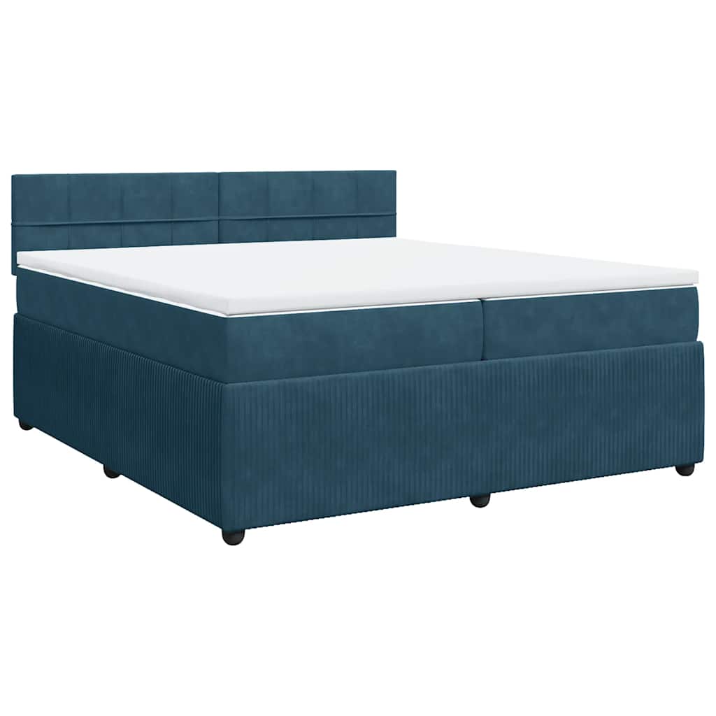 vidaXL Κρεβάτι Boxspring με Στρώμα Μπλε 200x200 εκ. Βελούδινο