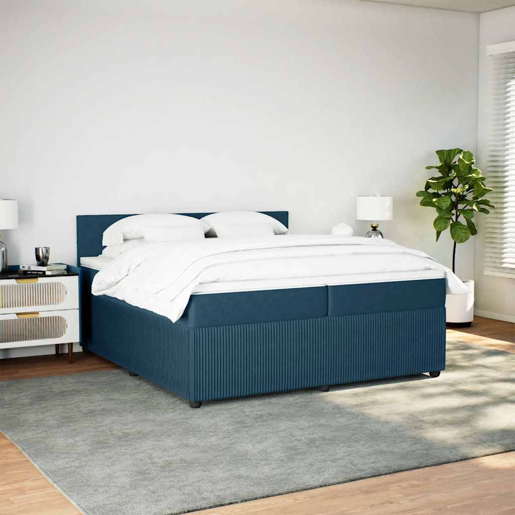 vidaXL Κρεβάτι Boxspring με Στρώμα Μπλε 200x200 εκ. Βελούδινο