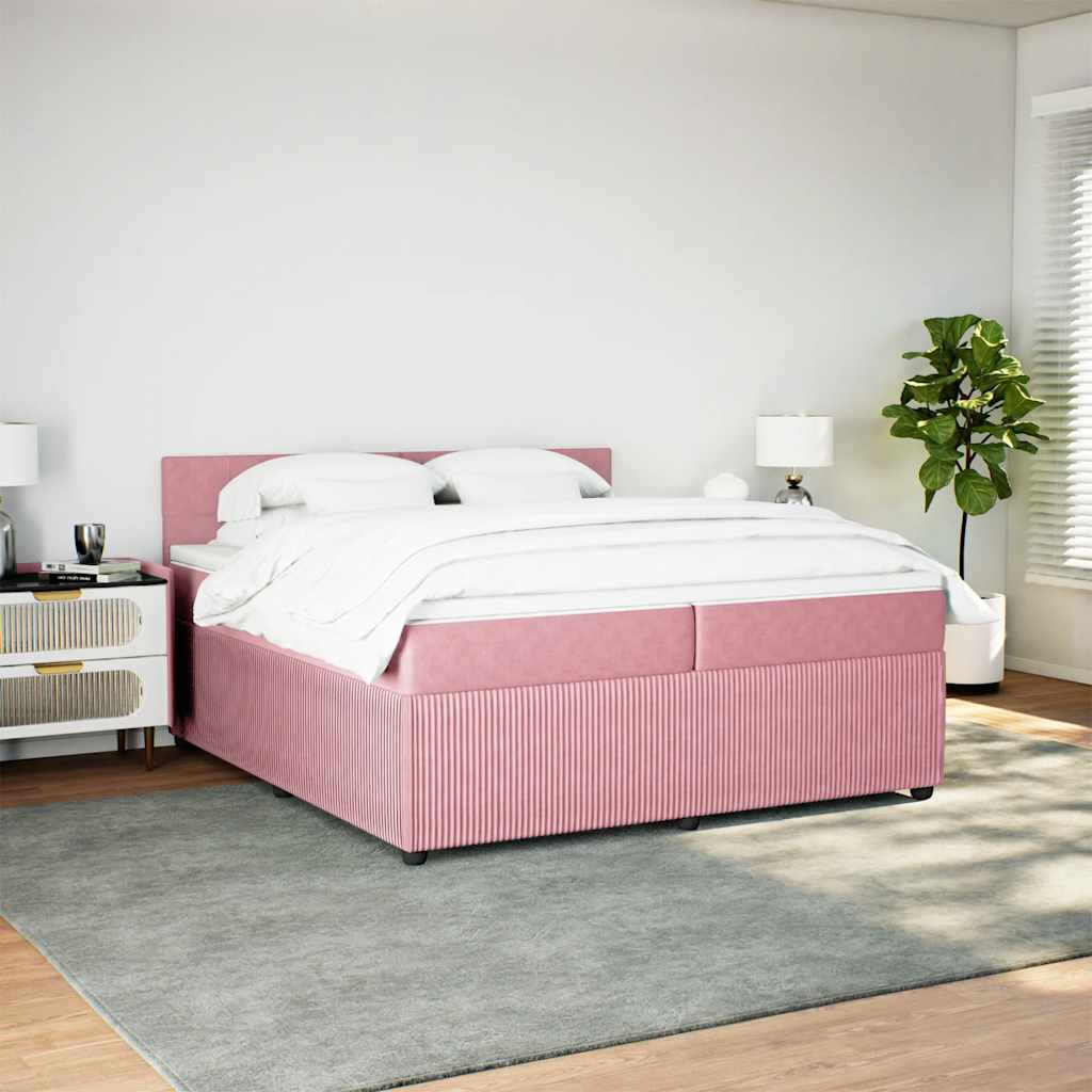 vidaXL Κρεβάτι Boxspring με Στρώμα Ροζ 200x200 εκ. Βελούδινο