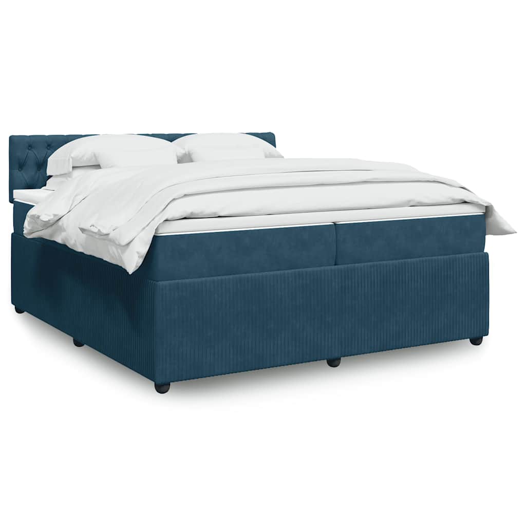 vidaXL Κρεβάτι Boxspring με Στρώμα Μπλε 200x200 εκ. Βελούδινο