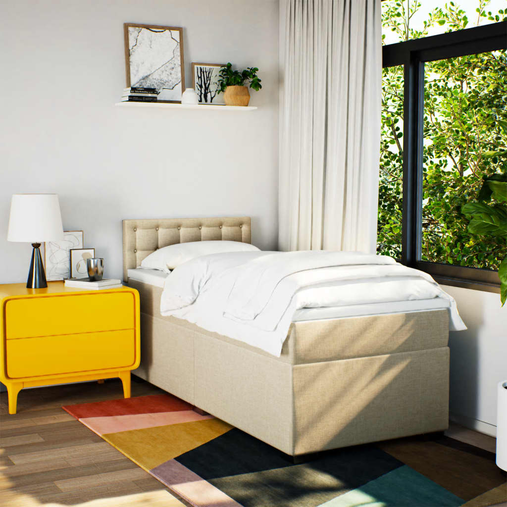vidaXL Κρεβάτι Boxspring με Στρώμα Κρεμ 90x190 εκ.Υφασμάτινο