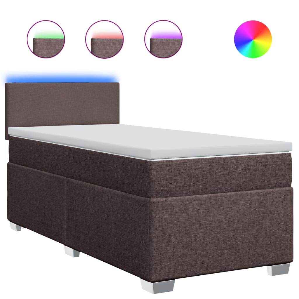 vidaXL Κρεβάτι Boxspring με Στρώμα Σκούρο Καφέ 90x200 εκ. Υφασμάτινο