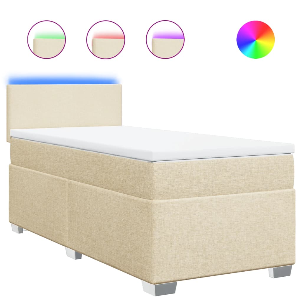 vidaXL Κρεβάτι Boxspring με Στρώμα Κρεμ 90x200 εκ.Υφασμάτινο