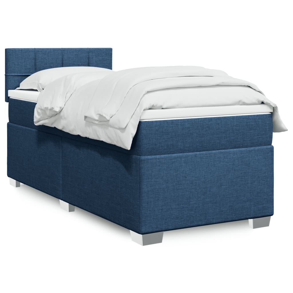 vidaXL Κρεβάτι Boxspring με Στρώμα Μπλε 90x200 εκ.Υφασμάτινο