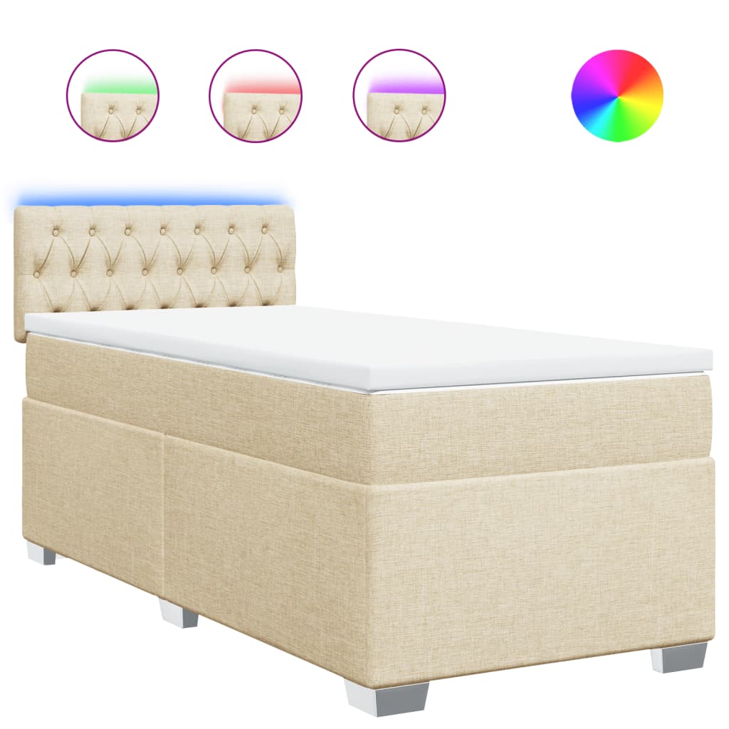 vidaXL Κρεβάτι Boxspring με Στρώμα Κρεμ 90x200 εκ.Υφασμάτινο