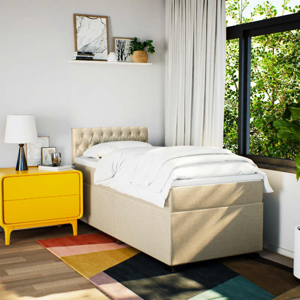 vidaXL Κρεβάτι Boxspring με Στρώμα Κρεμ 100 x 200 εκ. Υφασμάτινο