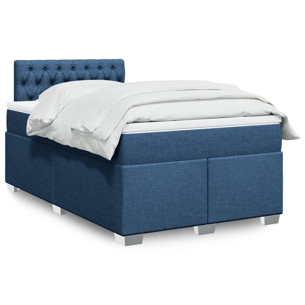 vidaXL Κρεβάτι Boxspring με Στρώμα Μπλε 120x190 εκ. Υφασμάτινο