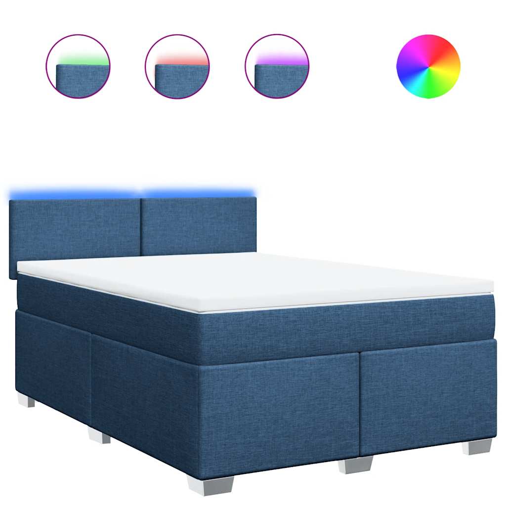 vidaXL Κρεβάτι Boxspring με Στρώμα Μπλε 140x190 εκ. Υφασμάτινο