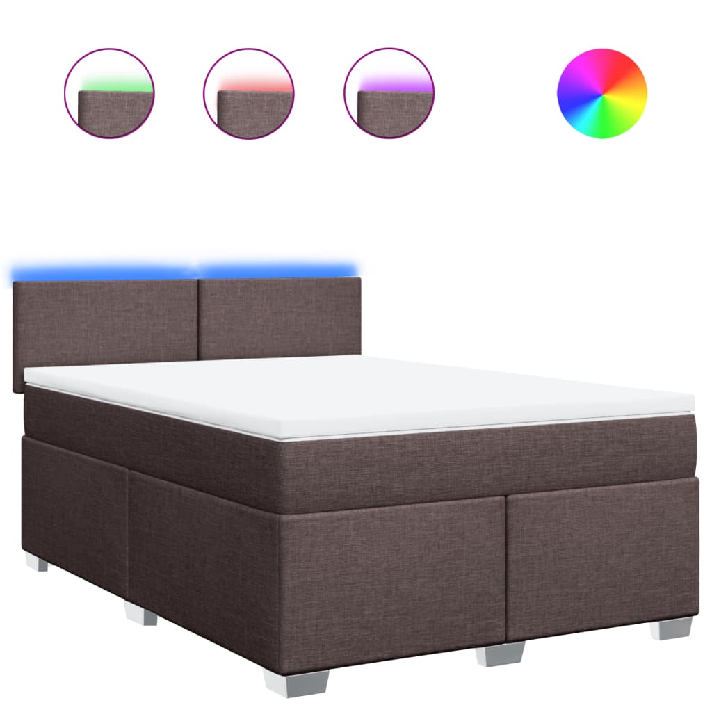 vidaXL Κρεβάτι Boxspring με Στρώμα Σκούρο Καφέ 140x200 εκ Υφασμάτινο